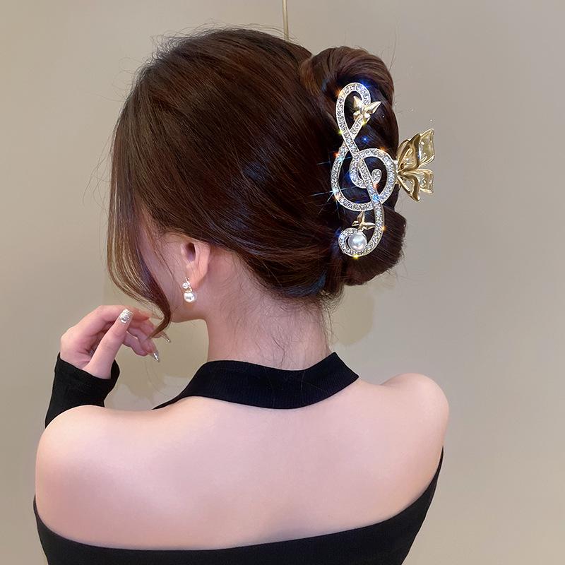2024 Trendy Rhinestone Musical Note Hairpins for Buns & Back-of-Head Styles - High-End Shark Design for Women