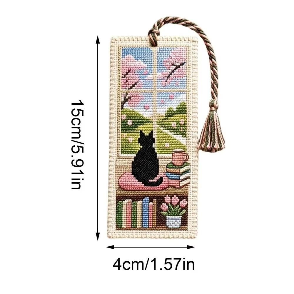 Handcrafted Seasonal Cat Embroidery Bookmark Book Page Marker Material Kit Beginners