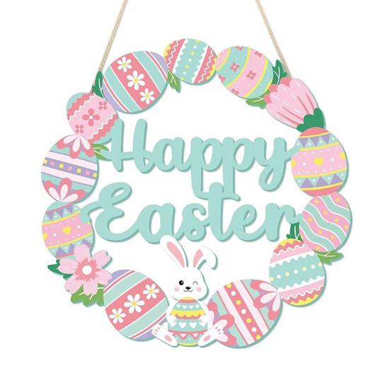 Yousheng Wooden Easter Door Wreath for Front Door Happy Easter Bunny Eggs Porch Sign for Spring Window Wall Hanging Decor