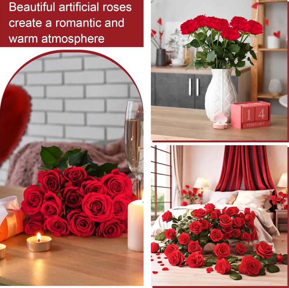 1~20pcs Artificial rose decoration Red rose Realistic artificial flowers Fake flowers Wedding dining table home decoration