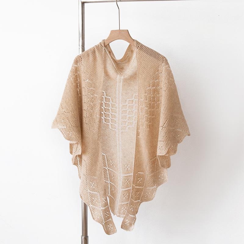 Pure Cashmere Scarf and Shawl High End Outerwear Women's Thin Knitted French Hollow Triangle Scarf Scarf and Shawl