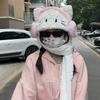 Корейские наушники 3 в 1, женские пушистые плюшевые теплые кошачьи ушки, шарф с капюшоном, шапка-ушанка, перчатки, варежки, мультяшный кот, теплая зимняя