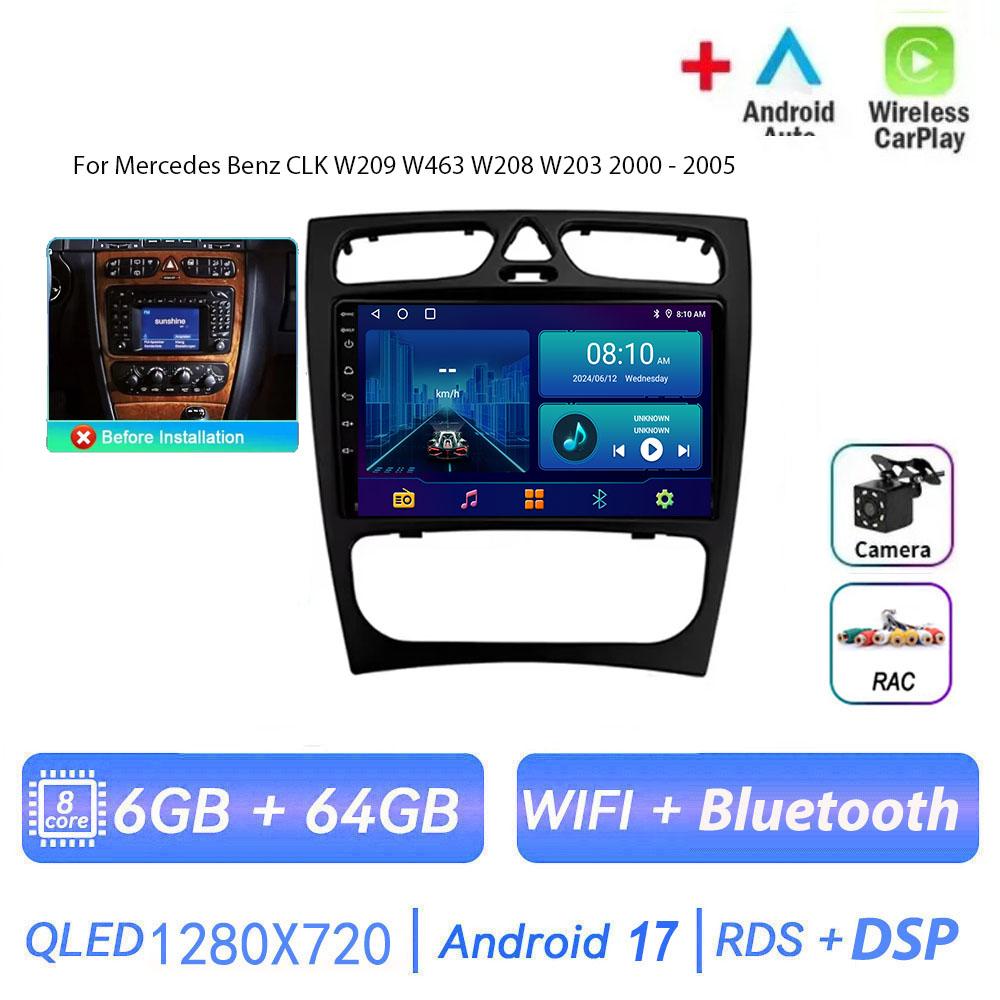 Autoradio Android 17 pour Mercedes Benz CLK W209 W463 W208 W203 2000 - 2005, lecteur multimédia Carplay Auto, WiFi+4G, 8 cœurs, stéréo
