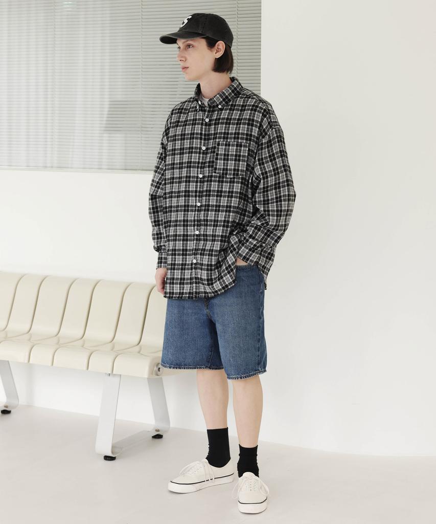 MODERMENT Build Oversized Check Shirt [Black]