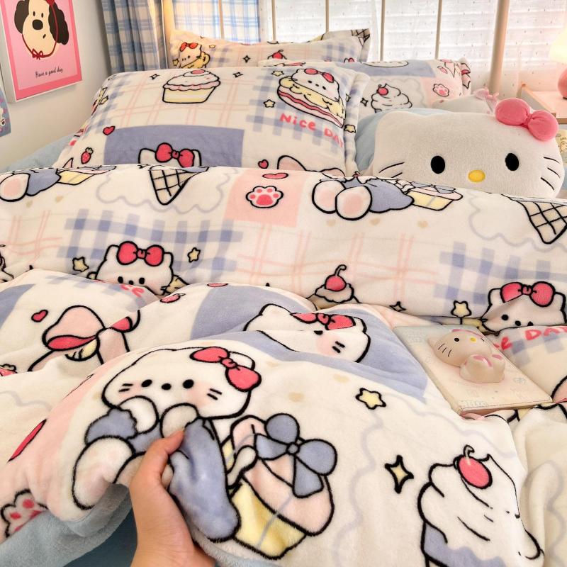 Winter Thickened Milk Fleece Bed Four-piece Set New Coral Fleece Flannel Single Quilt Cover Bed Sheet Three-piece Set Bedding