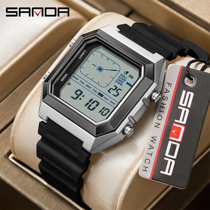 SANDA 6307 Новые мужские цифровые многофункциональные часы с подсветкой, таймером, календарем, для активного отдыха, водонепроницаемые, студенческие, электронные часы Reloj