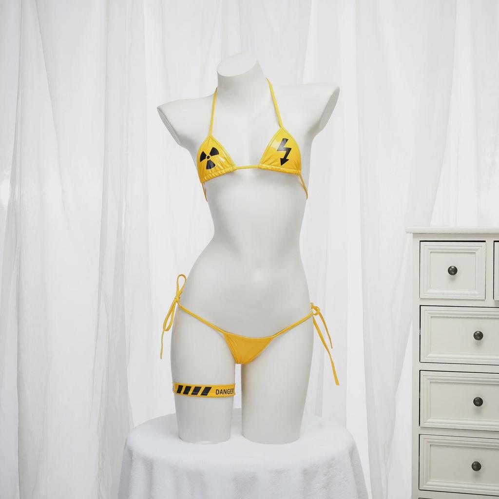 Cyber Leather Punk Style Three-Point Strap Bikini Lingerie C2100