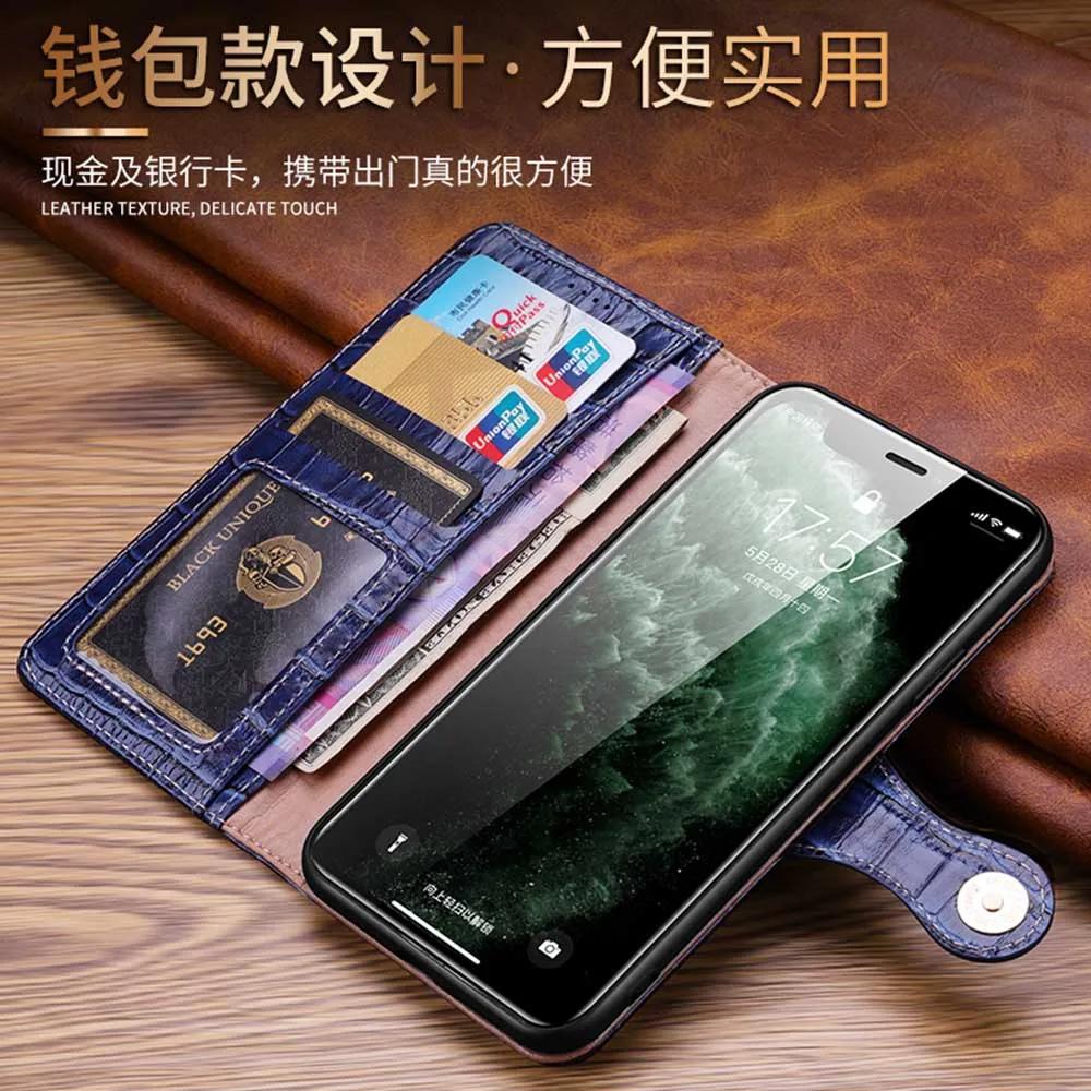 Роскошный Кошелек-Чехол для Телефона из Натуральной Кожи Крокодила для iPhone 17 16 15 14 Plus 13 12 11 Pro Max X Xr Xs Max Флип-Чехол Сумка