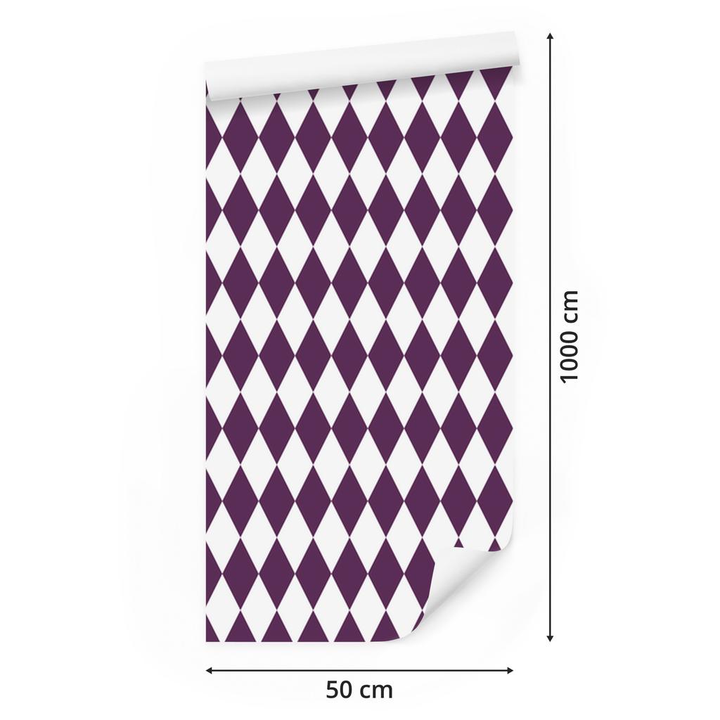 Harlequin Diamonds Wallpaper Light Gray, White, and Plum 50x1000