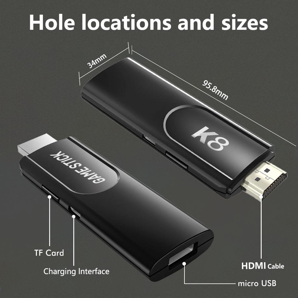 Беспроводная ретро-игровая консоль K8 с 40 000 встроенных классических игр, выходом 4K HDMI для телевизора, двумя беспроводными контроллерами 2.4G, ностальгическим игровым джойстиком 64G