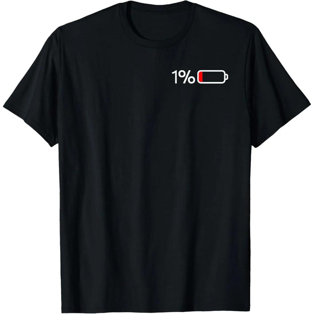 1% Battery Funny Low Energy Percent Short-Sleeve Round Neck Casual Streetwear Sports Top