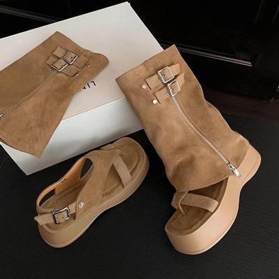 Модные сандалии на платформе для женщин, дизайнерские сапоги до середины икры, крутые сандалии, женская обувь, лето 2025, новый бренд, панк, молния, сандалии для женщин