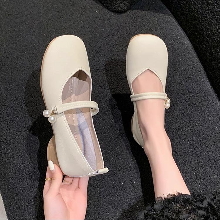Плоские туфли-лодочки женские 2025 новая летняя обувь туфли бабушки с юбками мягкая подошва жемчуг для беременных женщин туфли Мэри Джейн