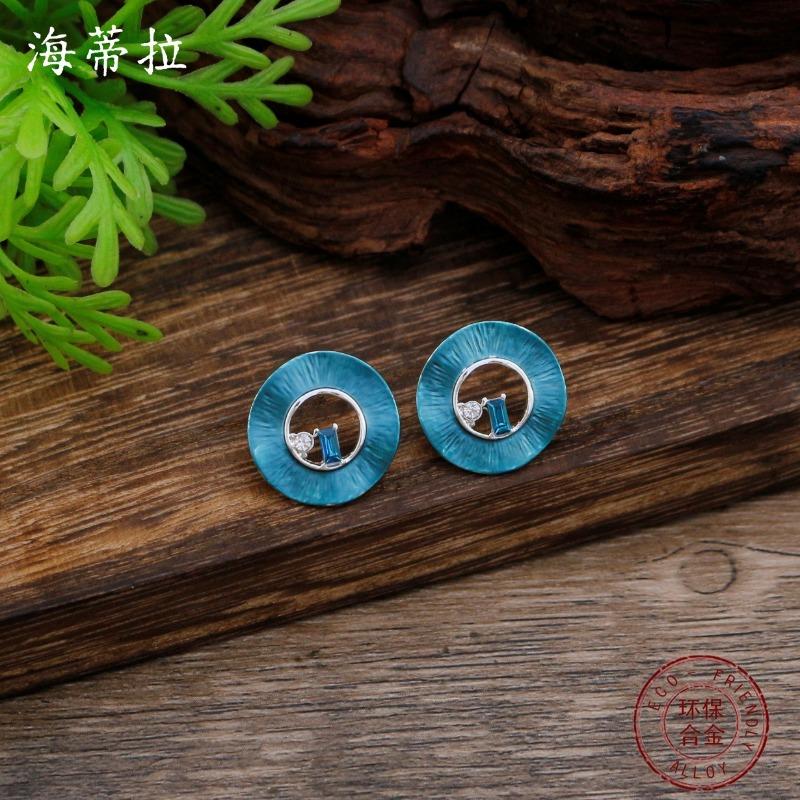 Новый эмалевый цвет полые круглые серьги-пусеты подвеска набор женская мода высокое чувство полая кольцевая цепочка