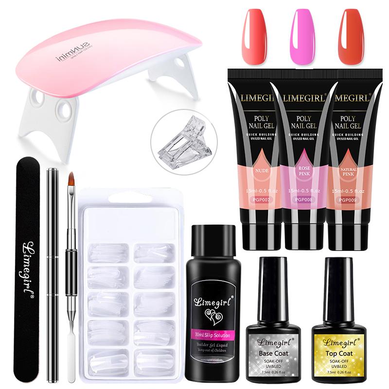 Набор гелей для ногтей, 6 Вт, светодиодная лампа для маникюрного набора, набор для быстрого наращивания ногтей, гель-акриловые строительные полигели, набор инструментов для дизайна ногтей, набор инструментов
