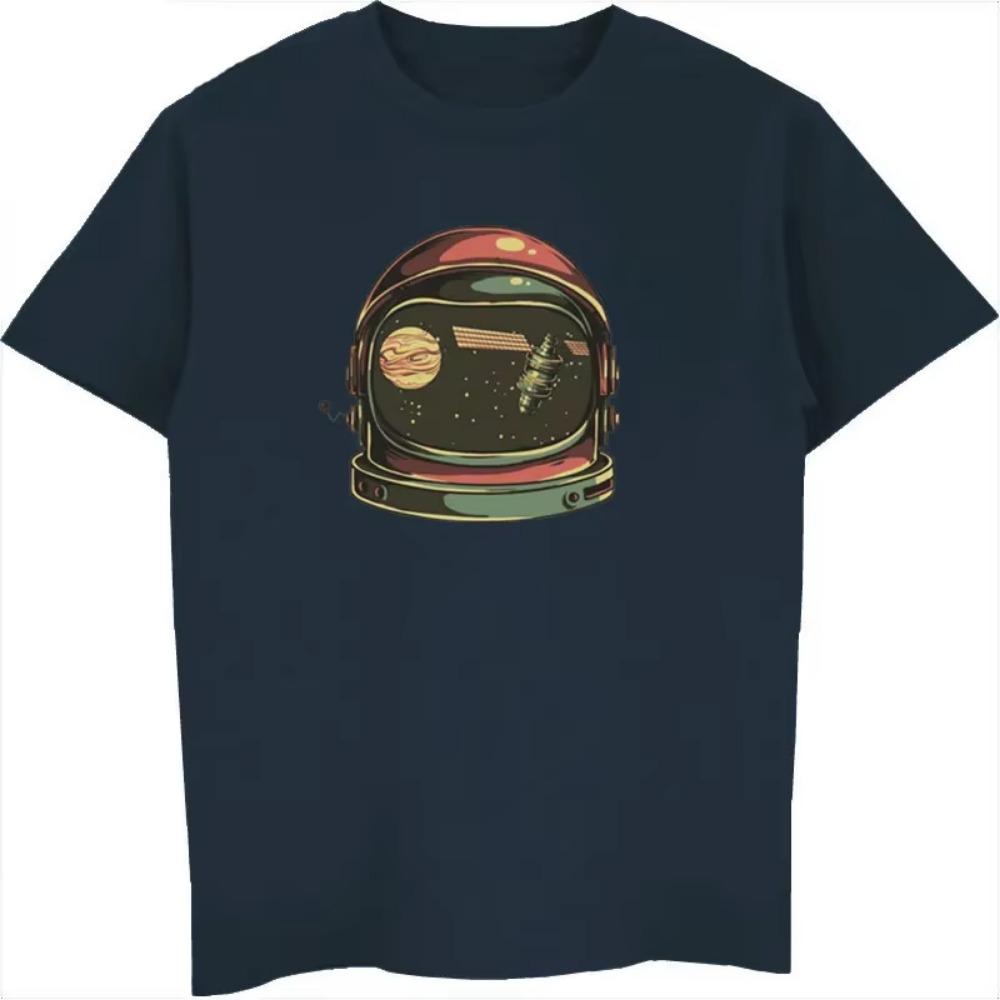 Retro Style Astronaut Helmet T-shirt Space Cartoon Faddish Spaceman Tees TShirt Men's Clothing Oversized Unisex Tops