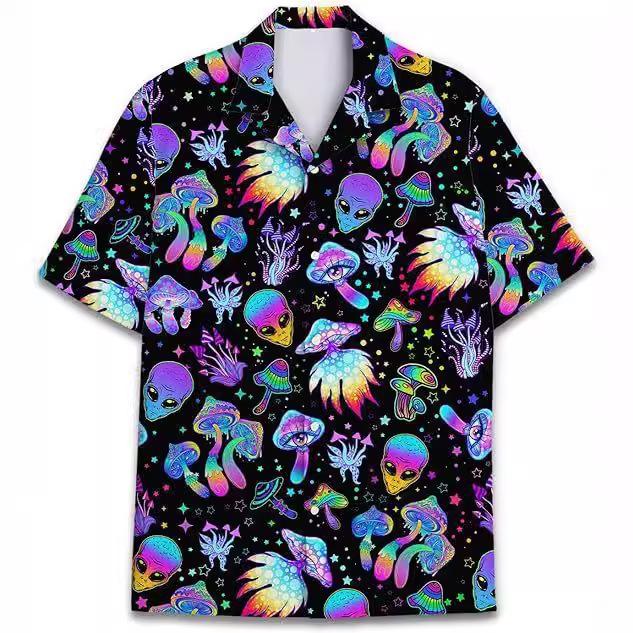1D digital printing men's lapel short-sleeved shirt hot casual European and American thin breathable and quick-drying