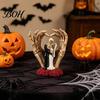 Gothic Themed Resin Collectible Skeleton Couple And Hand Ornament, with Rose Base, Durable Dark Romantic Halloween Decoration Skull Wedding Decor, for