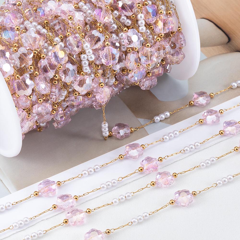 1Meter Stainless Steel Crystal Beading Chain Iridescence Transparent Beaded Body Chains for DIY Necklace Bracelet Jewelry Making