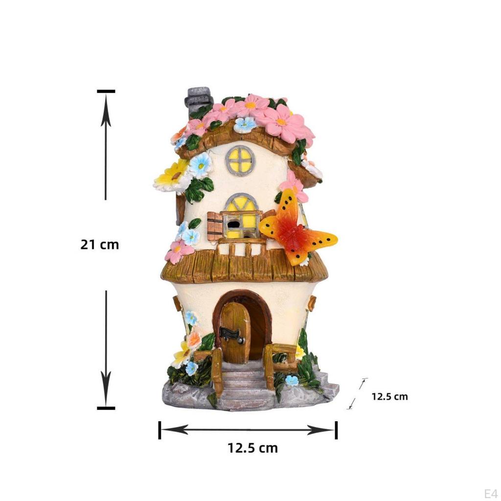 Storybook Shelter LED Solar Resin Cottage Sculpture for Garden, Yard, Patio