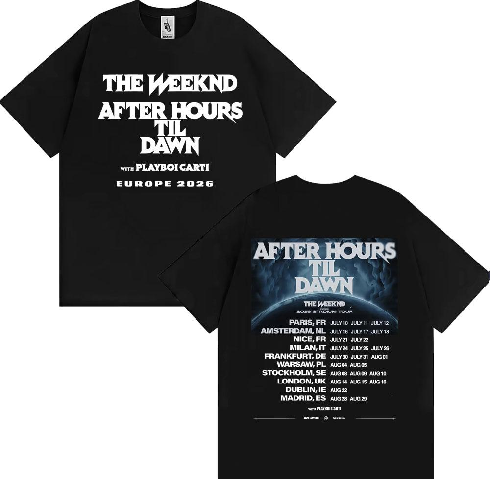 The Weeknd After Hours Til Dawn Европа 2026 Стадионный тур Футболки Унисекс Женская Мода Хип-хоп Хлопковые Футболки Уличная одежда