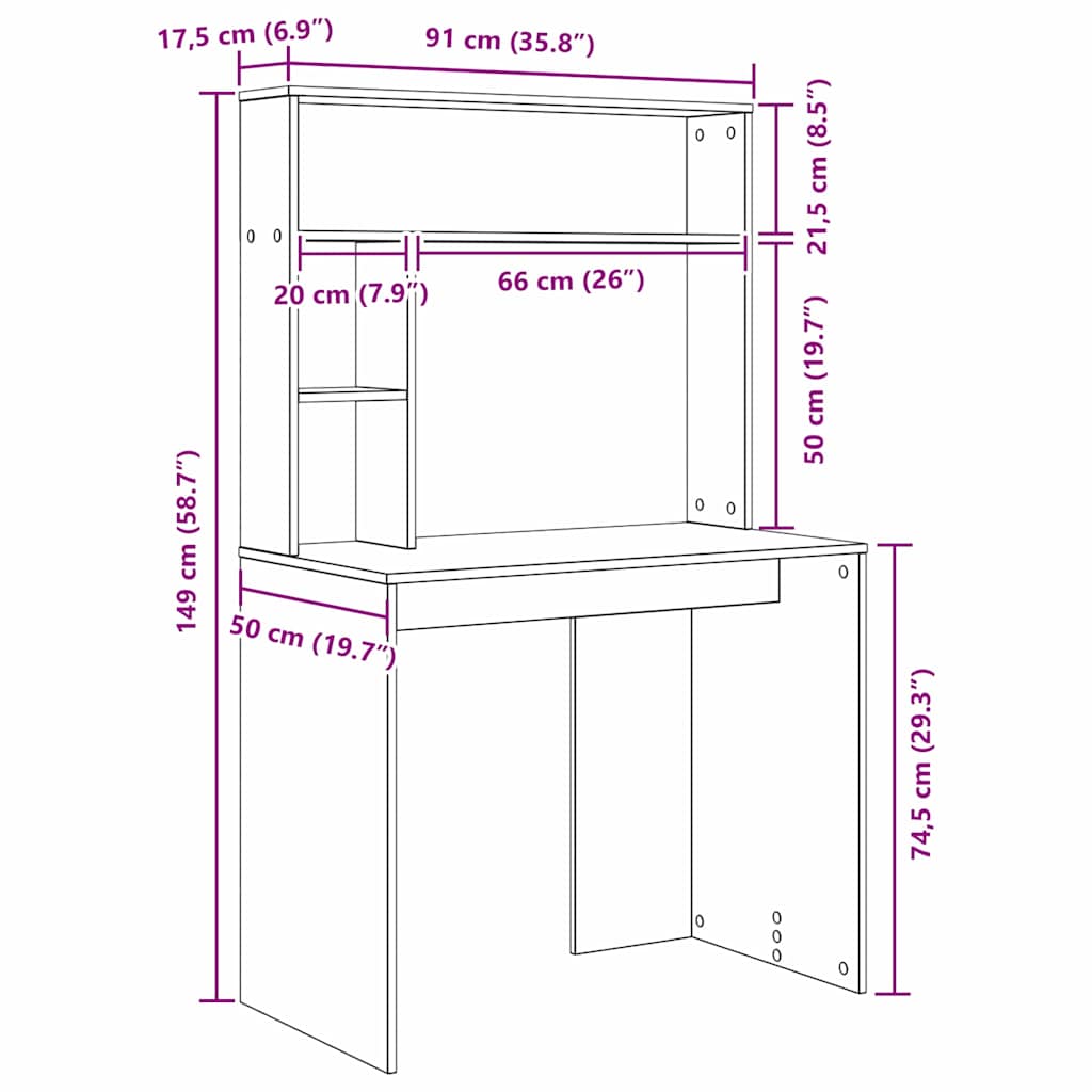 Desk with Shelf Black Oak Effect 91 x 50 x 149 cm