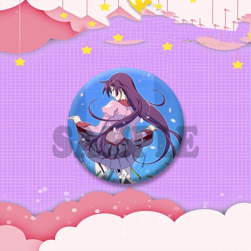 Cartoon Monogatari Series Badge Anime Hitagi Koyomi Araragi Lapel Pins Round Brooches for Bag Clothes Hat Decor Jewelry Gifts