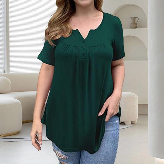 Женская туника больших размеров, летняя рубашка с коротким рукавом и V-образным вырезом на пуговицах, повседневная свободная струящаяся блузка для пляжа, офиса, вечеринки, повседневная одежда