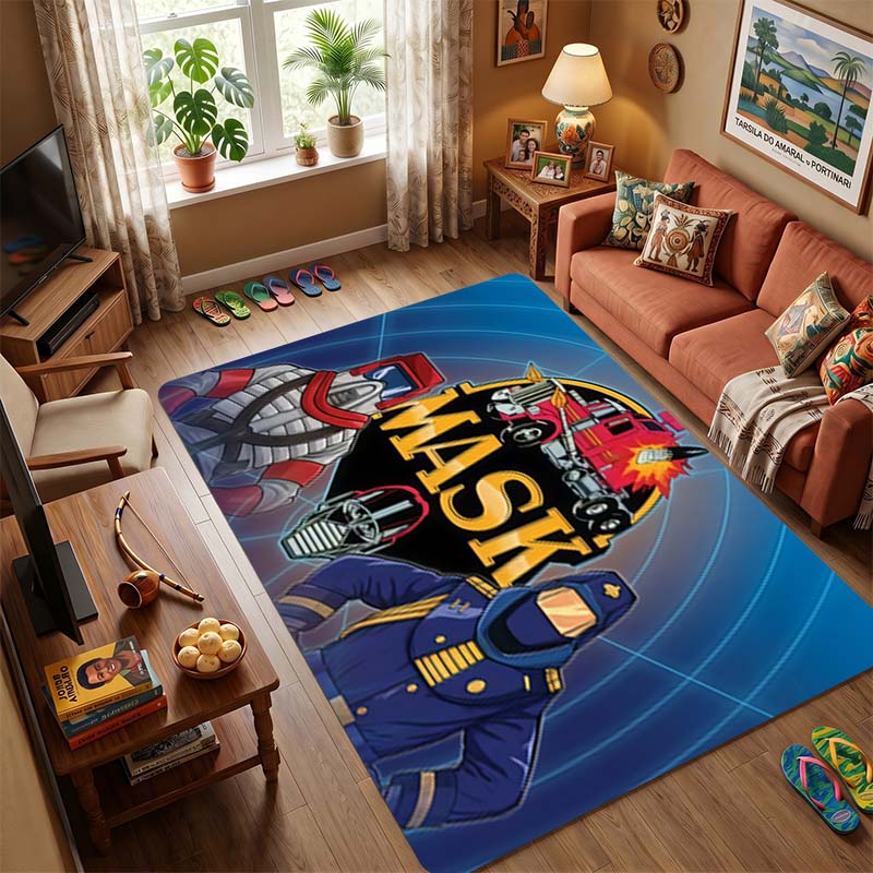 M.A.S.K. Retro 80s Cartoon Car Area Rug, Non-Slip Floor Mat for Living Room Bedroom, Vintage Action Series Carpet for Gamer Room