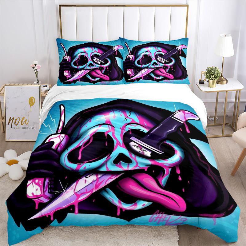 3pcs Anime Skull Bedding Set - Includes One Quilt Cover and Two Pillowcases (No Core) - Perfect for Bedroom and Guest Room Decor, Festive Gi