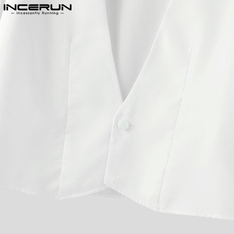 INCERUN Мужские повседневные короткие рубашки с глубоким V-образным вырезом и длинным рукавом и тонкой талией