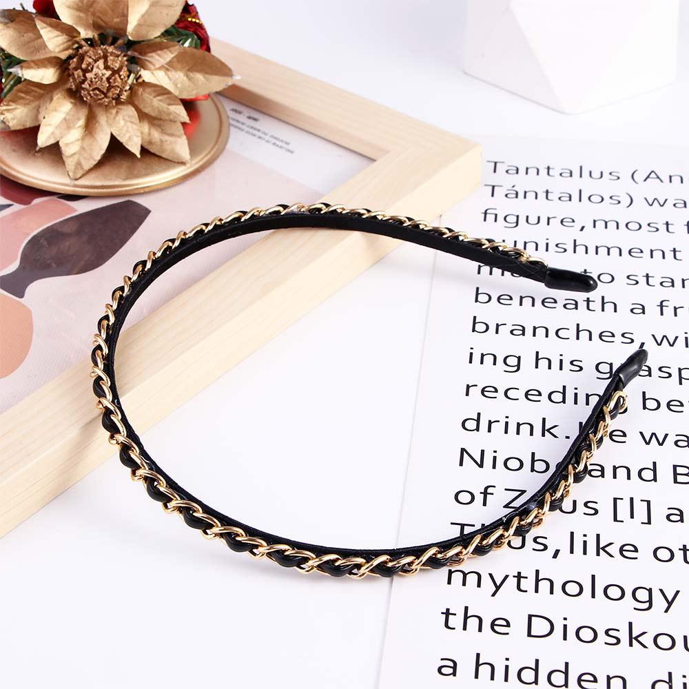 Punk Metal Chains Gold Color Women Hair Band Korean Hair Hoop Hair Accessories PU Chains Headband