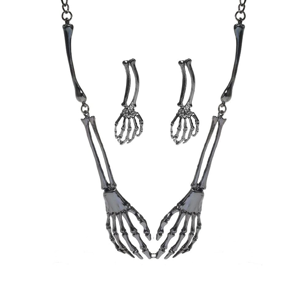 Хип-хоп цепи Ювелирный набор Скелет Хэллоуин Панк Ожерелье Серьги Праздничные аксессуары
