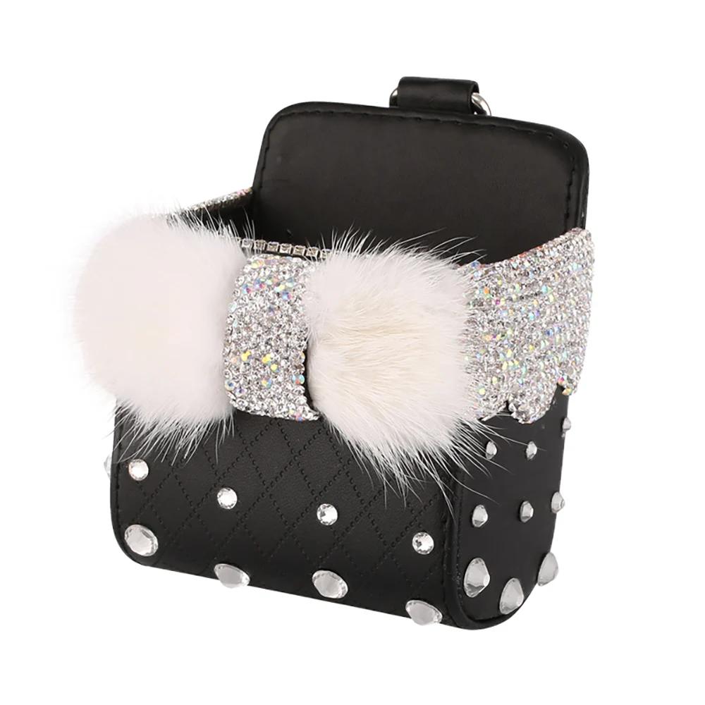 Diamond Crystal Bowknot Portable Car Vent Storage Box Bag Auto Vent Mount Holder Cosmetics Case Universal Mobile Phone Bag