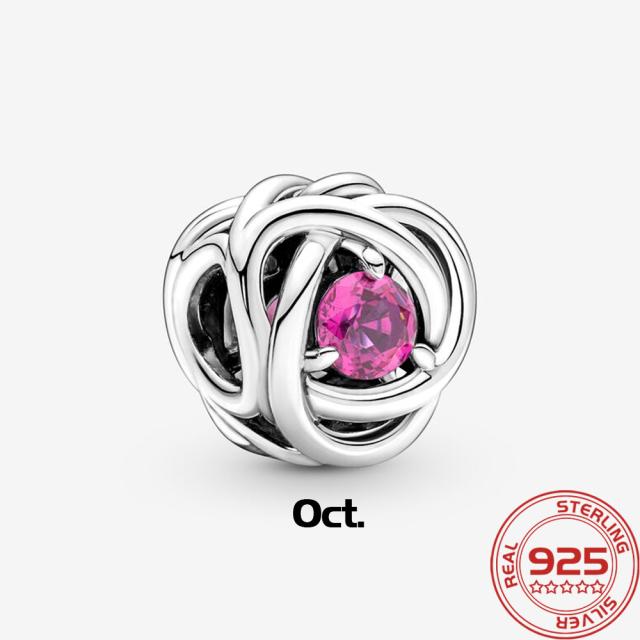 Роскошный серебряный 925 пробы февральский фиолетовый камень рождения вечность круг шарм подходит модный браслет 925 пробы серебряный шарм модные ювелирные изделия для девочек