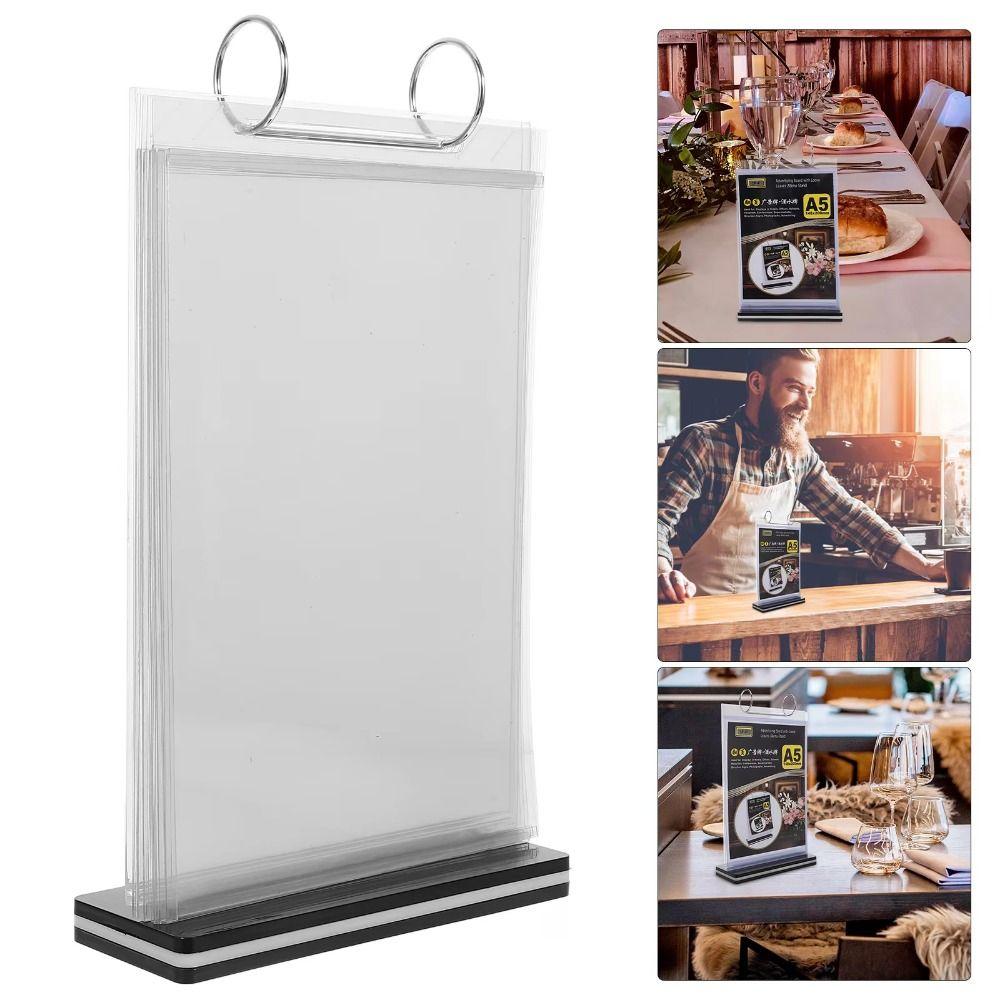 Clear PVC Poster Holder Sturdy Base Pageable Folder Convenient Menu Display Stand Restaurant