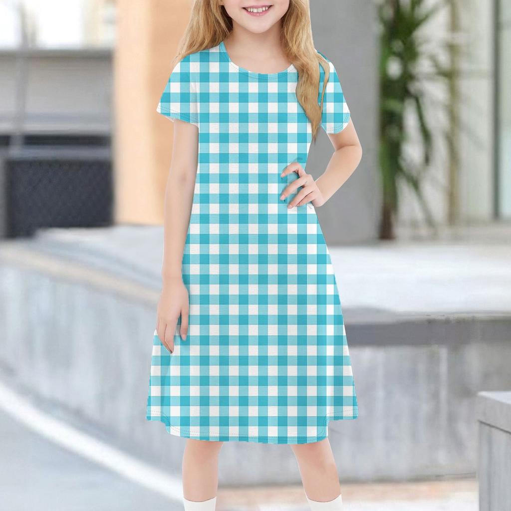 Детское летнее повседневное модное платье с короткими рукавами и круглым вырезом