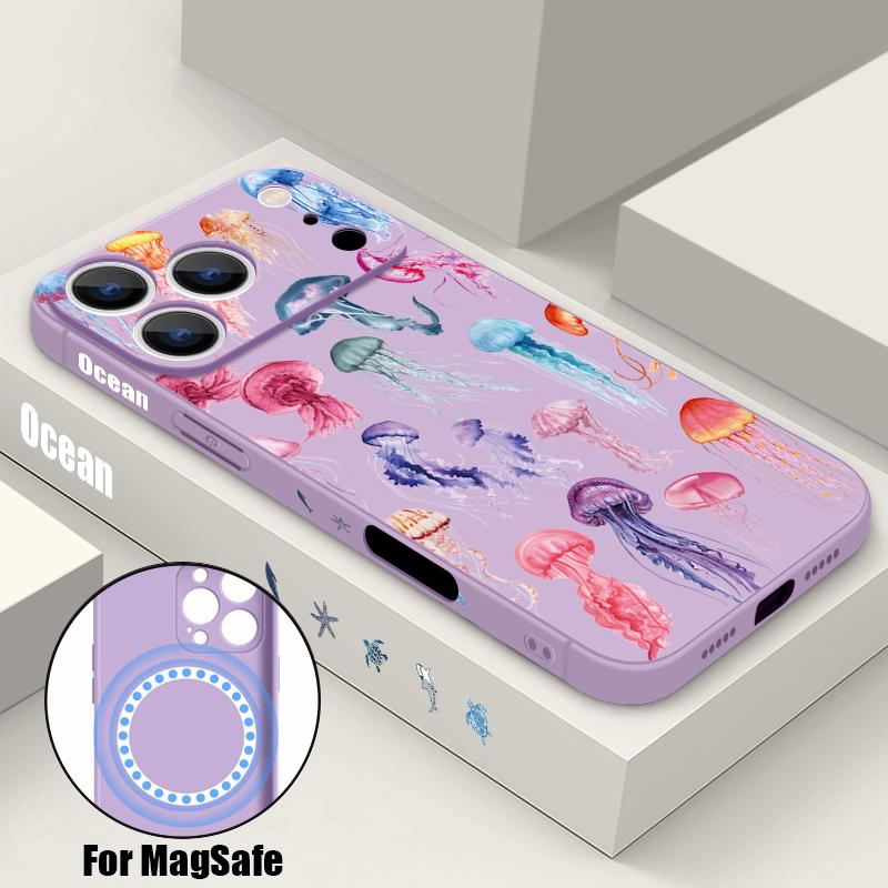Магнитный Чехол Для Magsafe Для iPhone 17 Pro Max Принт Медуза Китовая Акула Мягкий Силикон Задняя Крышка Телефона Для iPhone 16 15 14 13 Pro Max 16e 17e
