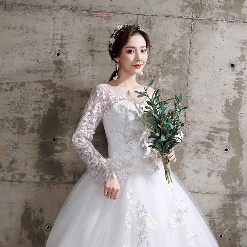 Wedding Dress Style Bride Plus Size Flower Wedding Dresses Dreamy Full-sleeve Bridal Lace Up Dresses Ball Gowns