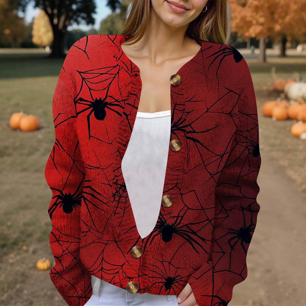 Женская модная принтованная куртка с длинным рукавом и вязанным кардиганом на пуговицах