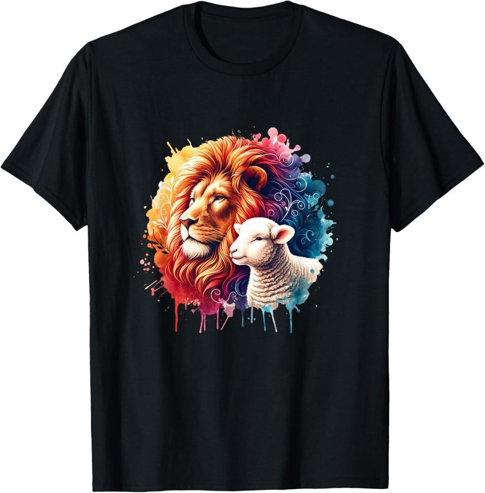 Lion and Lamb Watercolor Christian Motif T-Shirt Unisex T-Shirt