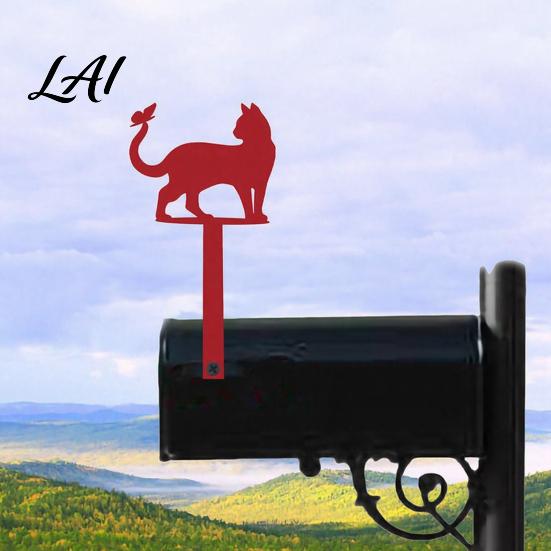 Metal Yard Signage Iron with Fixed Holes Cat Butterfly Decoration Red Mailbox Decor Outdoor Sign for Wood Leather Mailboxes Decoration