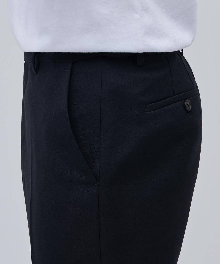 MUSINSA STANDARD Wool Blend Semi-Wide Hidden Elastic Waist Slacks [Navy]