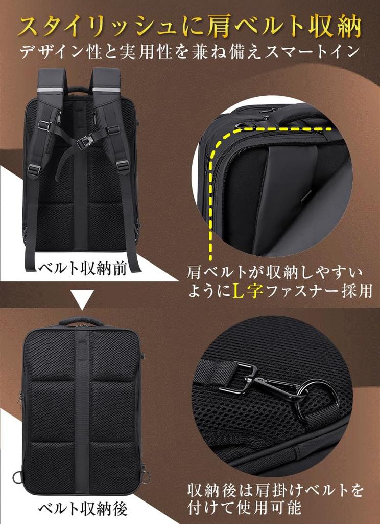 ABIBA 3-Way Business Bag, Men's Shoulder BagBackpack with Expandable Gusset, Large Capacity, Perfect for Business Trips or Father's Day, Black (Black