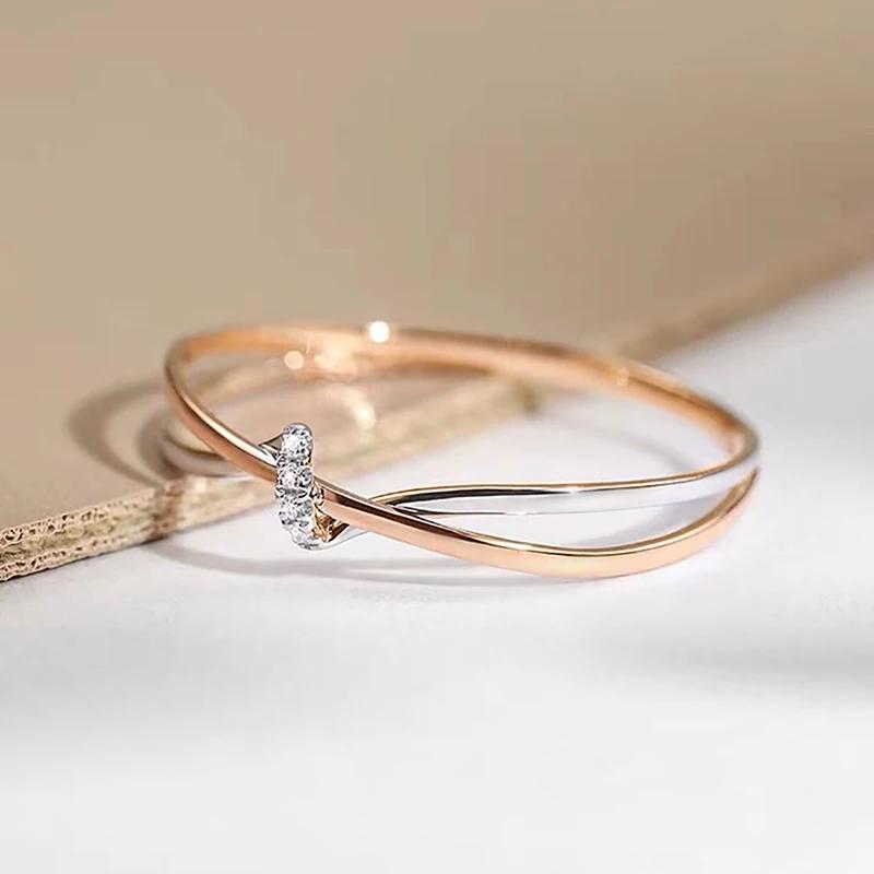 Великолепные свежие двухцветные извилистые кольца для женщин, вкрапления блестящих кубических цирконий, модные кольца, ювелирные изделия с шармом