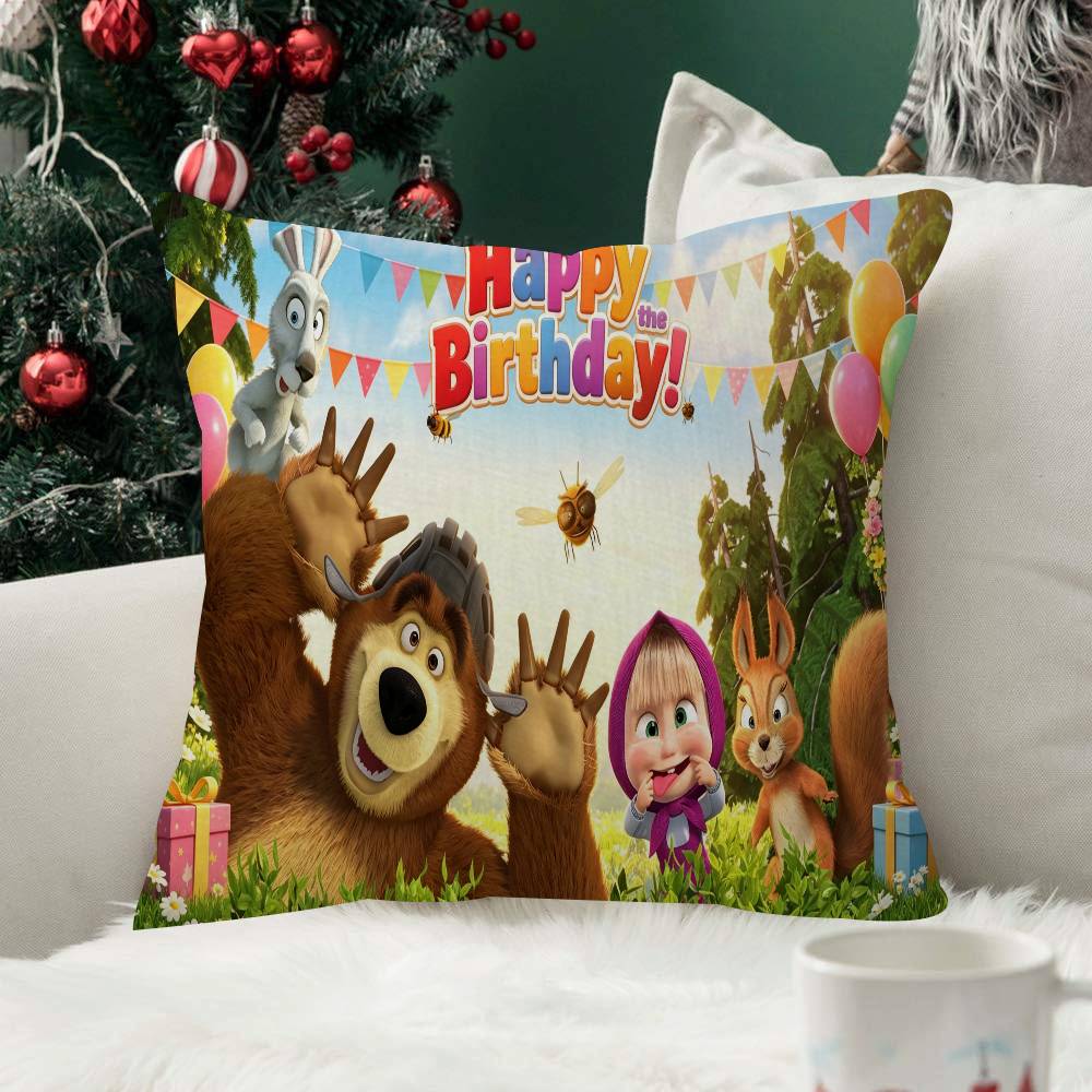 Cute MMashaS And The Bear Cartoon birth Decor Room Aesthetics Pillow Case Home Decor Bedroom Sofa Bed Couch Pillow Cover x