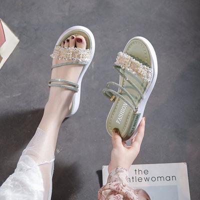 Жемчужные женские сандалии Платформа Стразы Роскошная женская обувь Лето Корея Дизайнер Лучшие 2025 Противоскользящая Горячая Низкая Цена Обувь