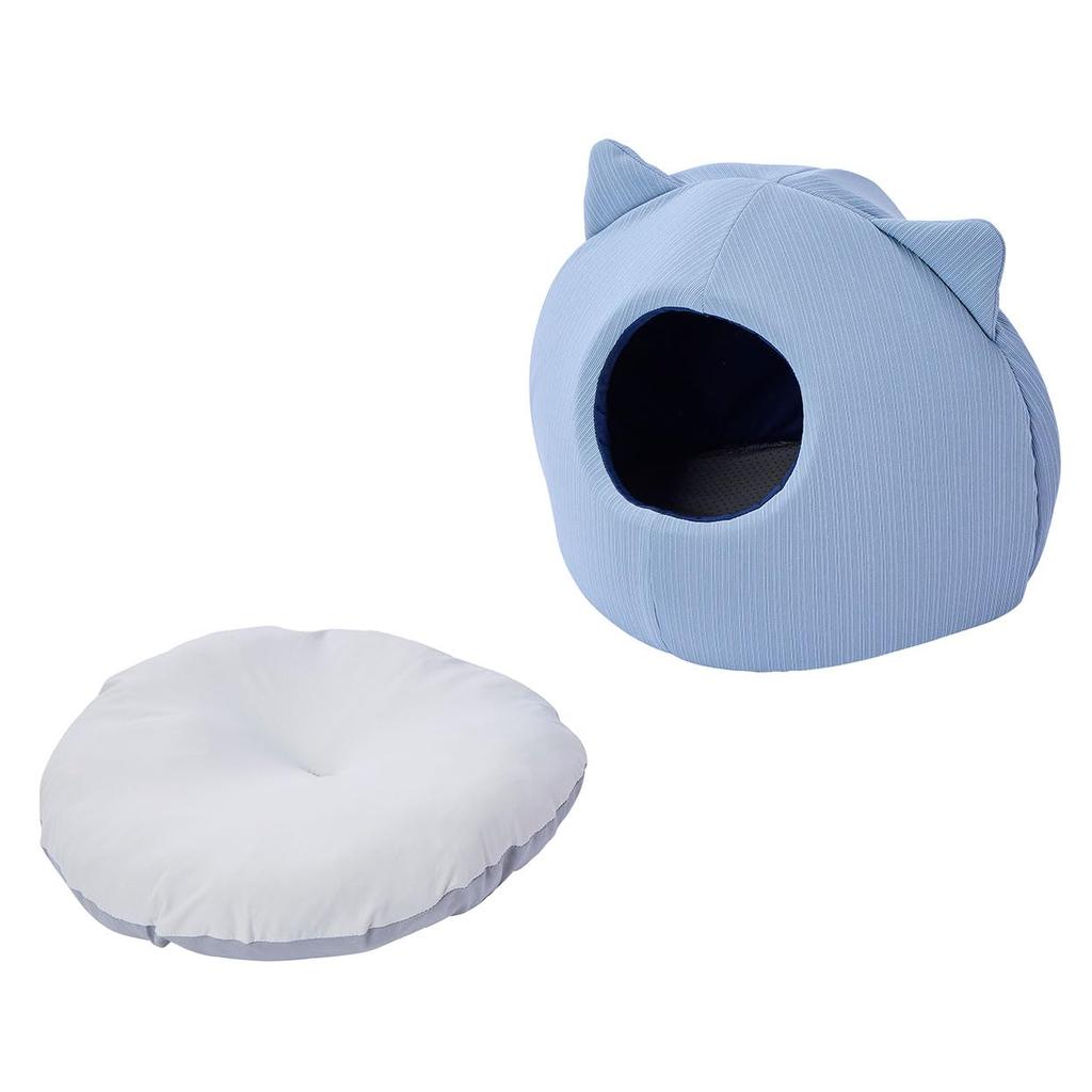 Petio Охлаждающая и расслабляющая кошачья лежанка с подушкой и куполом с кошачьими ушками, прохладный синий HNA,