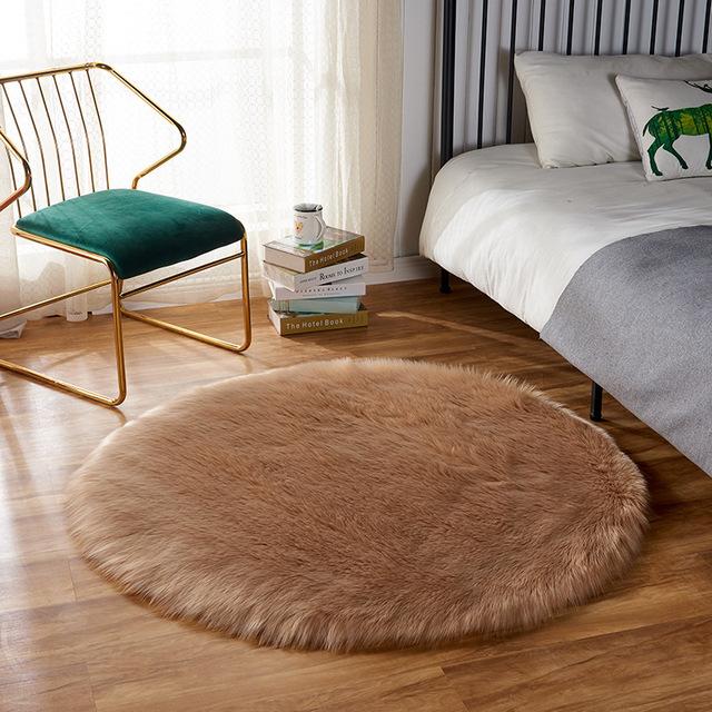 Living Room Round Artificial Fur Carpet Girl Bedroom Dressing Table Decor Rugs White Household Fluffy Bedside Thick Floor Mats