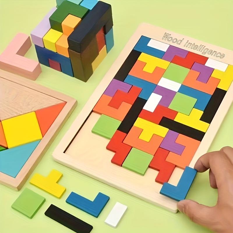 3D Wooden Puzzle Toy Color Shape Cognition Brain Games for Children Wood Jigsaw Puzzles Toys Tangrams for Children Kids